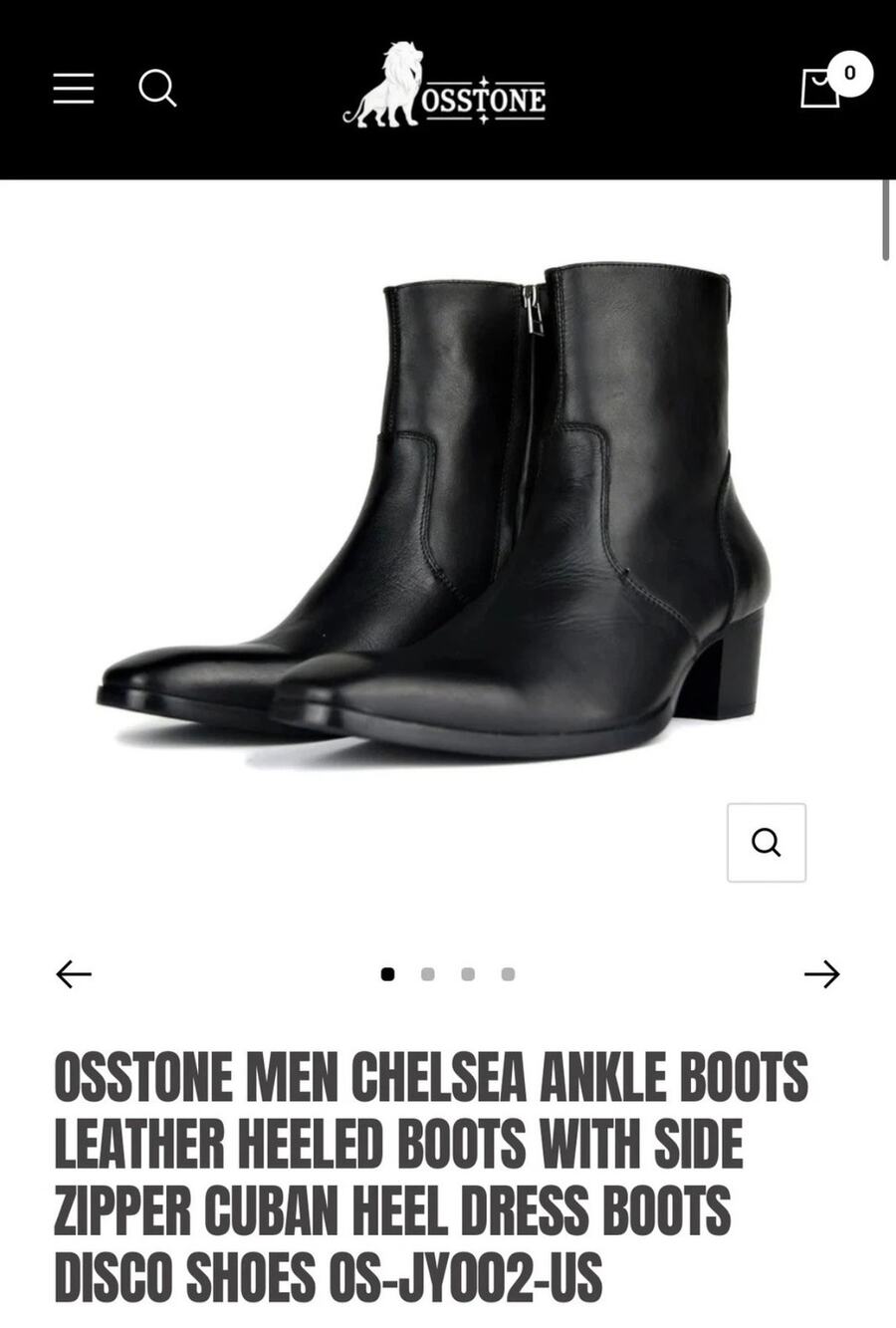 OSSTONE Men Chelsea Ankle Boots LEATHER HEEL W/ Zipper Cuban Dress JY002 Size 13
